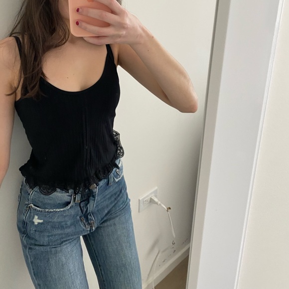 One size fits all stretchy black tank top with lace on the bottom. Brand new - Picture 2 of 4